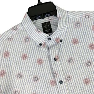 Michael Strahan Slim Fit‎ Short Sleeve Button Down Shirts Seersucker L Mens
